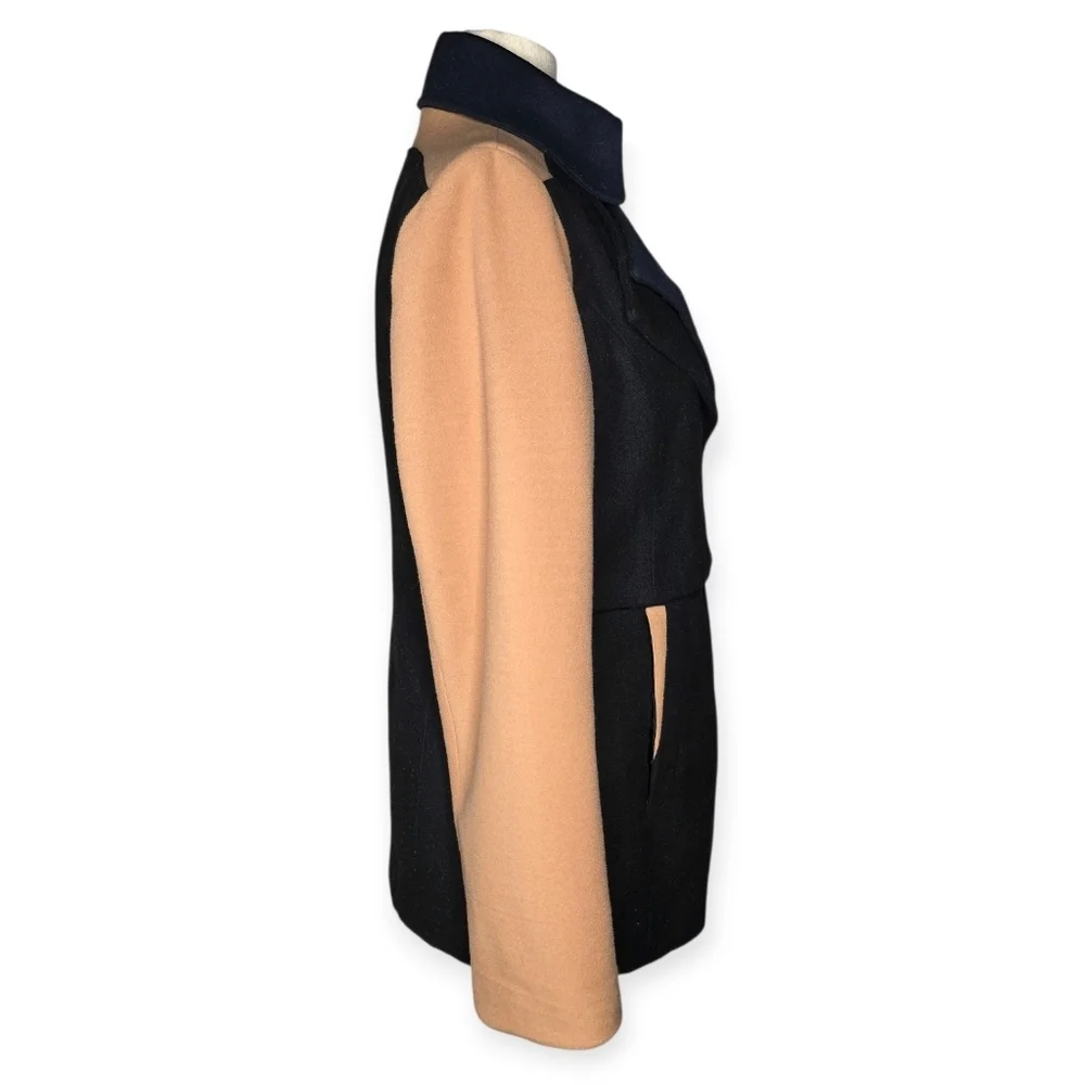 GB Gianni Bini Navy Camel Colorblock Wool Blend Coat Jacket Womens L